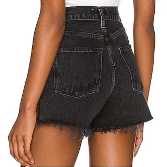 Agolde Dee Frayed Hem Jean Shorts Button Fly Divise Black Denim Size 25 (US 0) - Picture 2 of 11